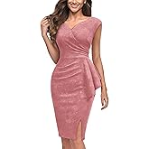 Miusol Women's Vintage Ruffle Style Glitter V Neck Sleeveless Sparkly Cocktail Dress