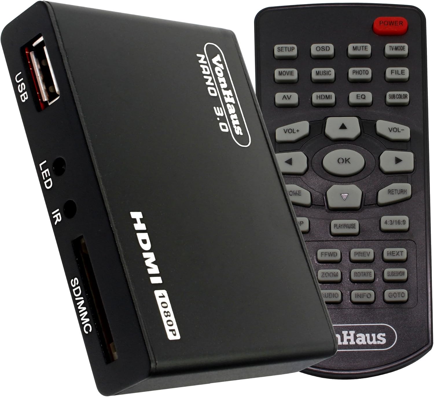 VonHaus 1080p HD TV Digital Mini Media Player - MKV - Play Any File from USB HDDs/Flashdrives/Memory Cards - HDMI and AV Cables Included