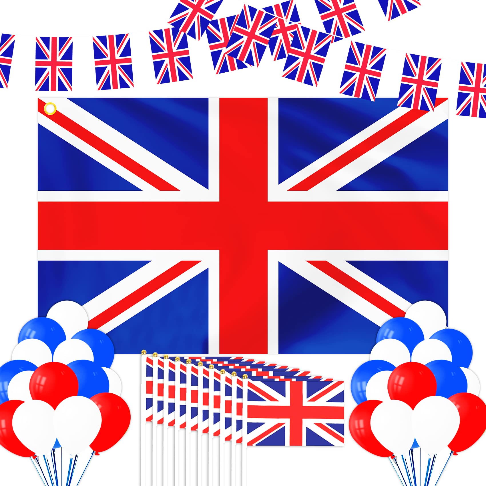 British Flag Union Jack Flags Union Jack Party Supplies Union Jack Bunting Flags Union Jack Flags Red/White/Blue Balloons VE Day Decorations