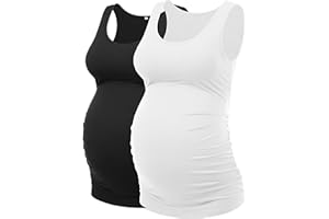 Peauty "Long Enough to Cover Hip Maternity Side Ruch Tank Tops/Basic Maternity Tops for Summer Casual Wear (S-3XL)