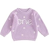 Honganda Infant Baby Girl First Birthday Sweater One Flower Embroidery Crew Neck Long Sleeve Knit Sweatshirt Fall Winter Top