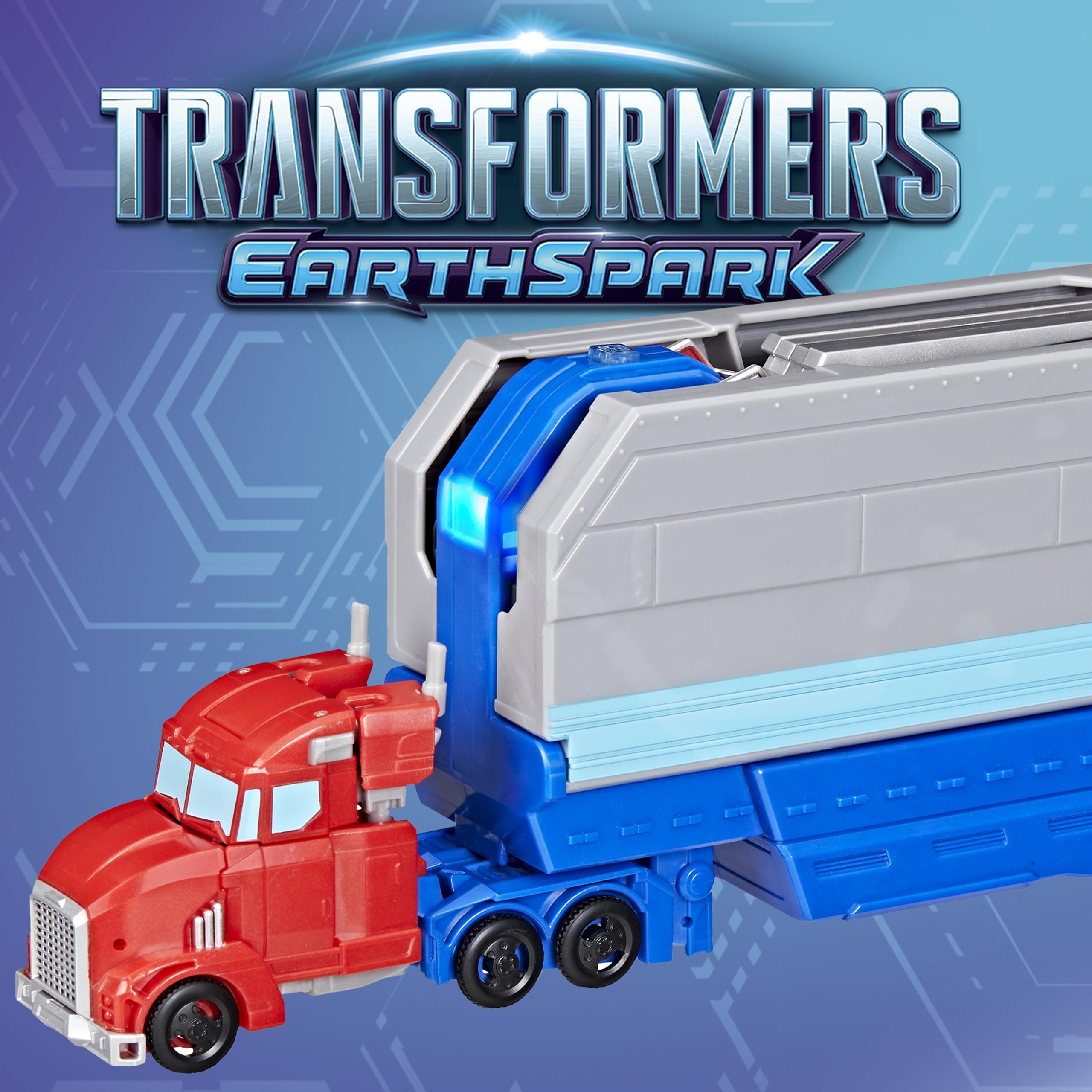 Transformers EarthSpark Optimus Prime Battle Trailer Playset with Action Figure, Lights and Sounds, Electronic Truck Toys for Kids 6 and Up