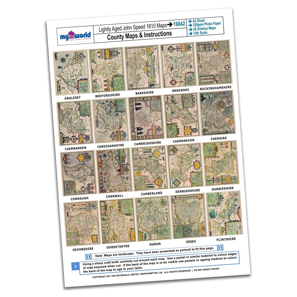 MyTinyWorld Dolls House 20 John Speed UK County Maps A4 Value Sheet 1