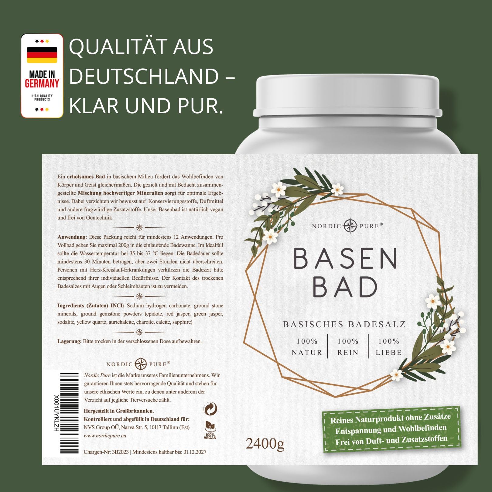 Basen-Bad von Nordic Pure 2400g | Basischer Badezusatz Made in Germany | Basisches Wellness-Badesalz Perfekt für ein Vollbad, Sitzbad, Fußbad oder Handbad 8