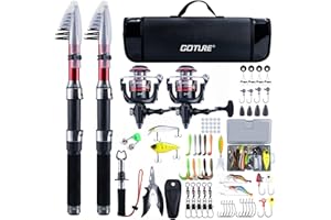 Goture Fishing Rod and Reel Combos-2PCS Telescopic Fishing Pole+2PCS Pre-Loaded Spinning Reels with Carrier Bag,1.8M-2.7M Telescopic Rod Reel Kit for Starter Travel Saltwater Freshwater,Gifts for Men