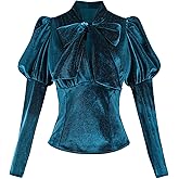 CR ROLECOS Victorian Blouse Women Velvet Renaissance Shirt Vintage Long Sleeve Gothic Top