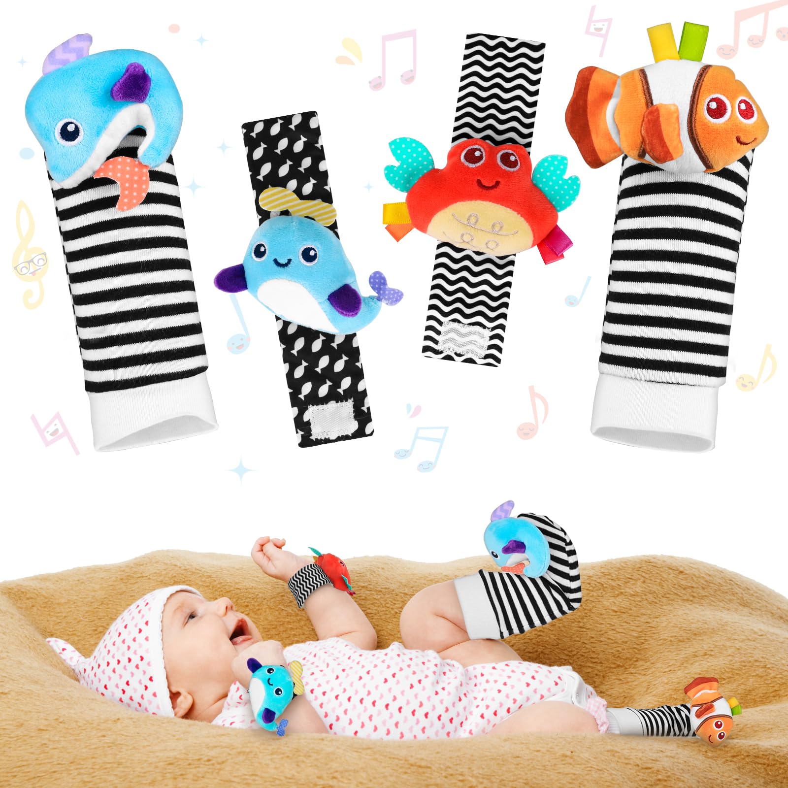 Baby Sensory Toys 0-6 Months：Baby Wrist and Ankle Rattles Foot Finder Rattle Sock Wrist Rattle,Baby Essentials for Newborn Infant Toy Socks 0 3 6 9 12 Months Grils Boys Baby Gift — image 1
