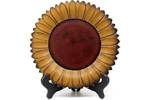 CVHOMEDECO. Sunflower Plate with Rack Primitives Rustic Display Wooden Plate Home and Office Décor Art, 11 Inch (Mustard Plate with Rack)