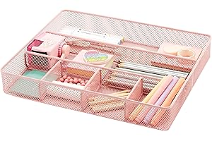 Annova Desk Drawer Organizer/Storage Tray - Metal Mesh with Dividers for Pens, Desktop Accessories, Bathroom, Kitchen, Makeup