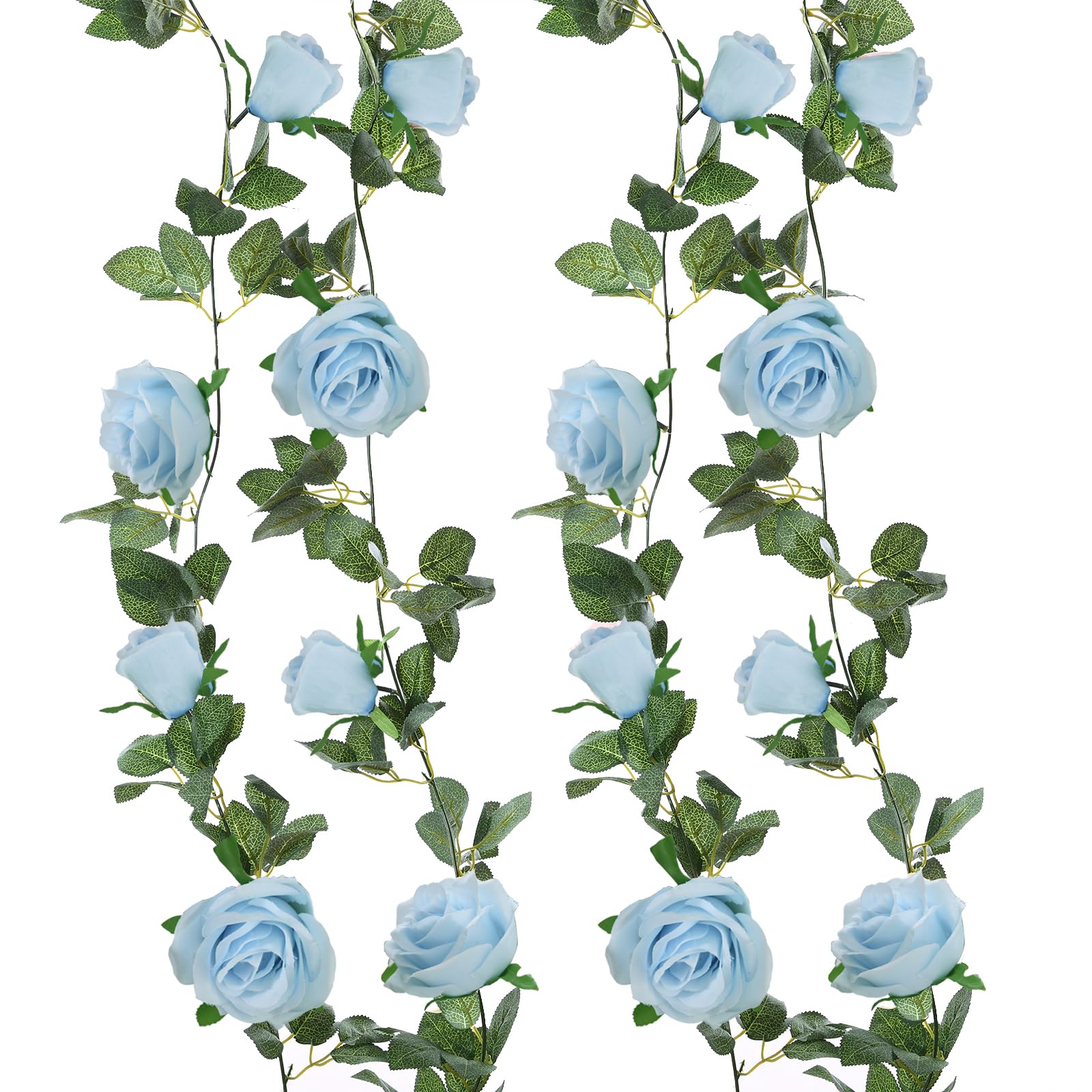 Photo 1 of Felice Arts 2 Pack Light Blue Artificial Floral Garland Each 6.5FT Fake Rose Vine Hanging Rose Garland for Wedding Flowers Table Centerpiece Arrangement Room Baby Shower Teepee Mirror Decor
