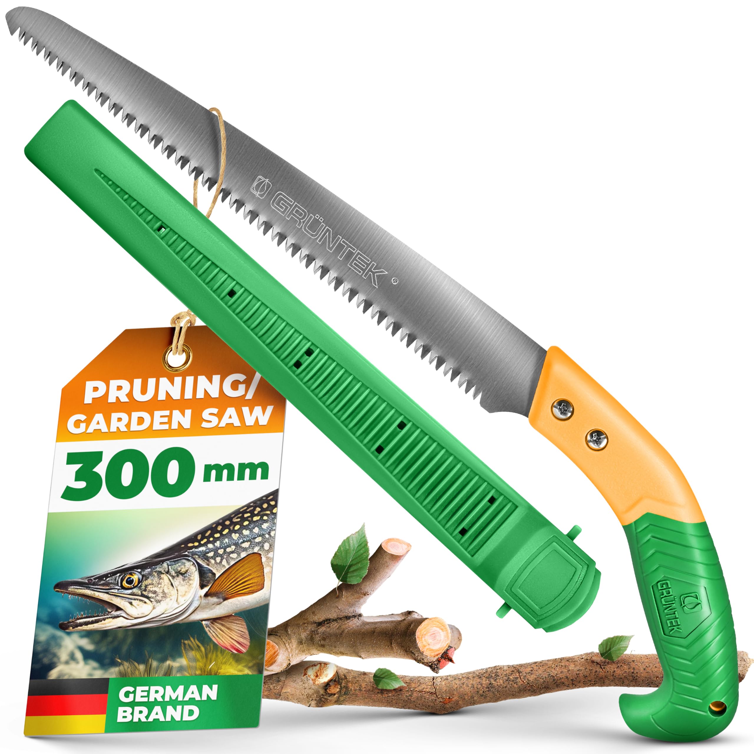 GRÜNTEK Barracuda Pruning Saw, Hand Saw for Wood and Trees with Hardened 3D-Teeth and Plastic Holster