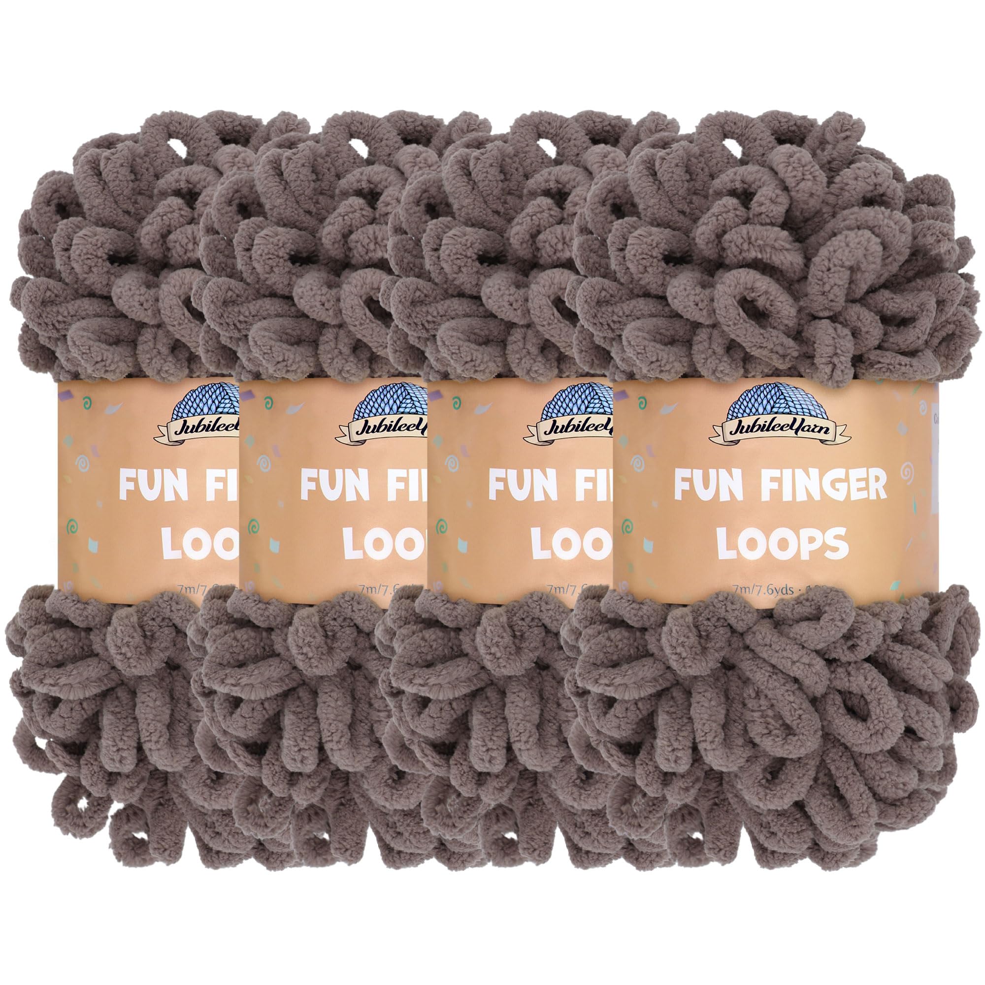 JubileeYarn Fun Finger Loops Yarn - Polyester Jumbo Weight Loop Yarn - 100g/Skein - Cacao - 4 Skeins
