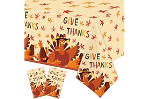 Augisteen Thanksgiving Plastic Table Covers Turkey Tablecloths Disposable Give Thanks Rectangle Tablecloth for Thanksgiving Fall Harvest Party Supplies, 54'' x 108'', 2 Pcs