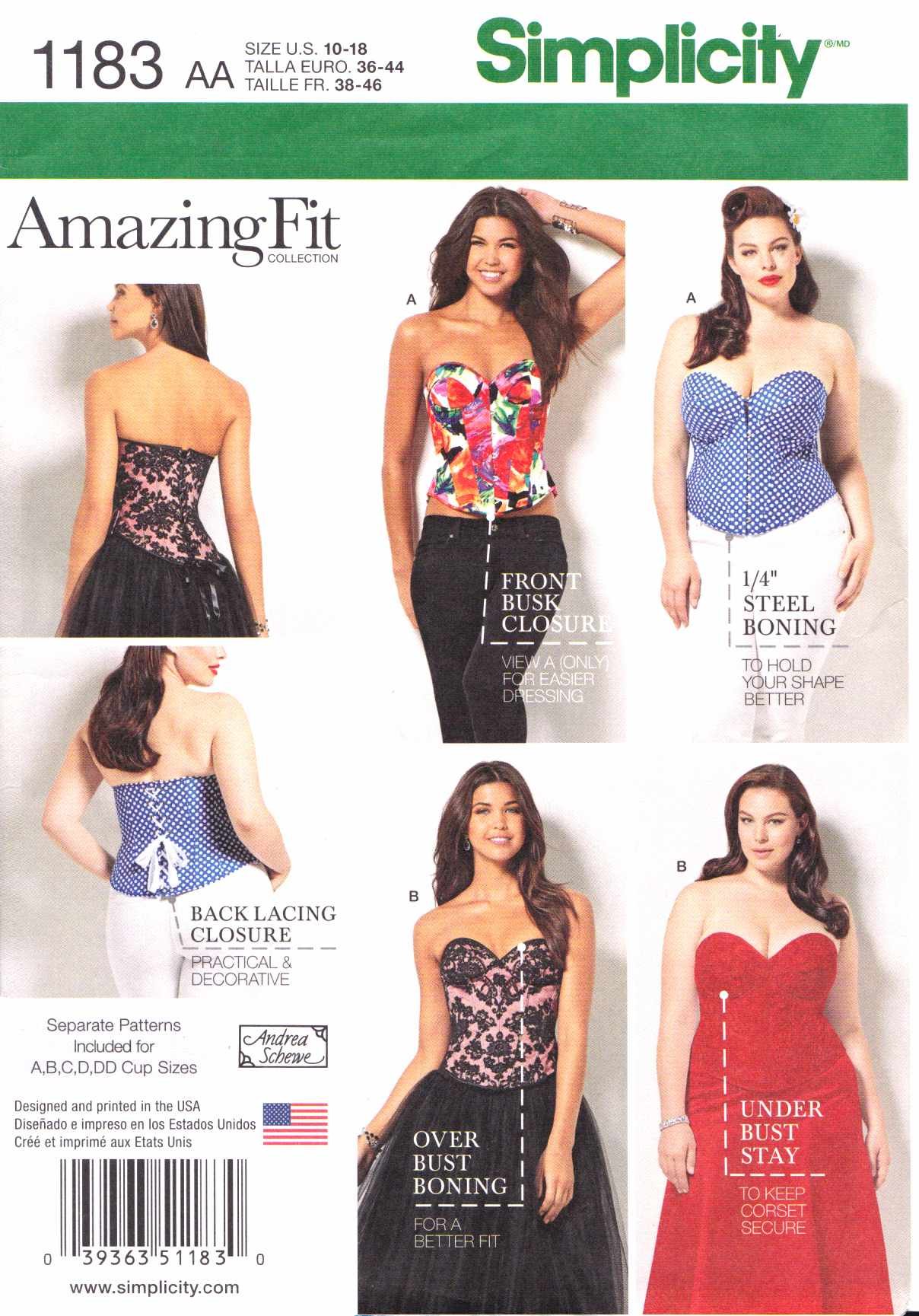 Simplicity 1183 Size AA 10/12/14/16/18 "Misses' and Plus Size Corsets Sewing Pattern
