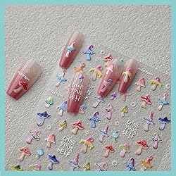 CESTSIREN Cute Mushroom Nail Stickers,Aurora Nail