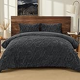 PHF Warm Sherpa Fleece Twin Comforter Set, 3D Tufted Fluffy Dark Grey Bedding for Winter, Soft 2 Pieces Shaggy Bed Set, 1 Comforter (68"x90") and 1 Pillowcase (20"x26")