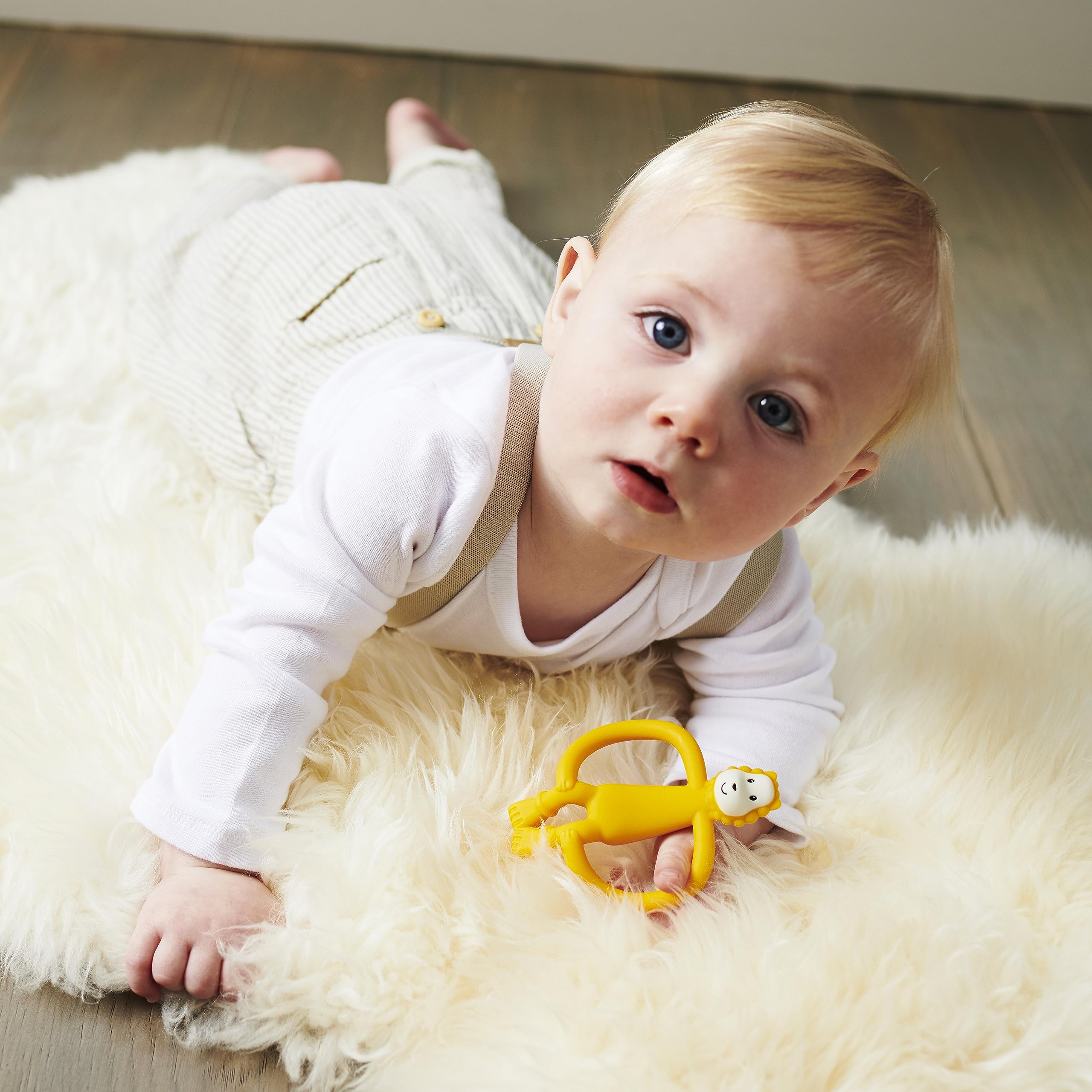 Matchstick Monkey Animal Silicone Teether for Baby 3 Months+, Easy to Hold & Naturally Fits in Mouth, BPA-Free Food Grade w/BioCote Protection, Stimulates & Massages Sore Gums, Ludo Lion