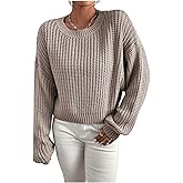GORGLITTER Women's Cable Knit Crewneck Sweaters Cute Fall Trendy 2025 Long Sleeve Vintage Pullover Sweaters Top