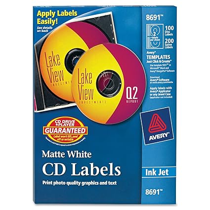 Avery CD/DVD Labels CD/DVD Labels - 100 Disc Labels & 200 Spine Labels (8691): Amazon.co.uk ...