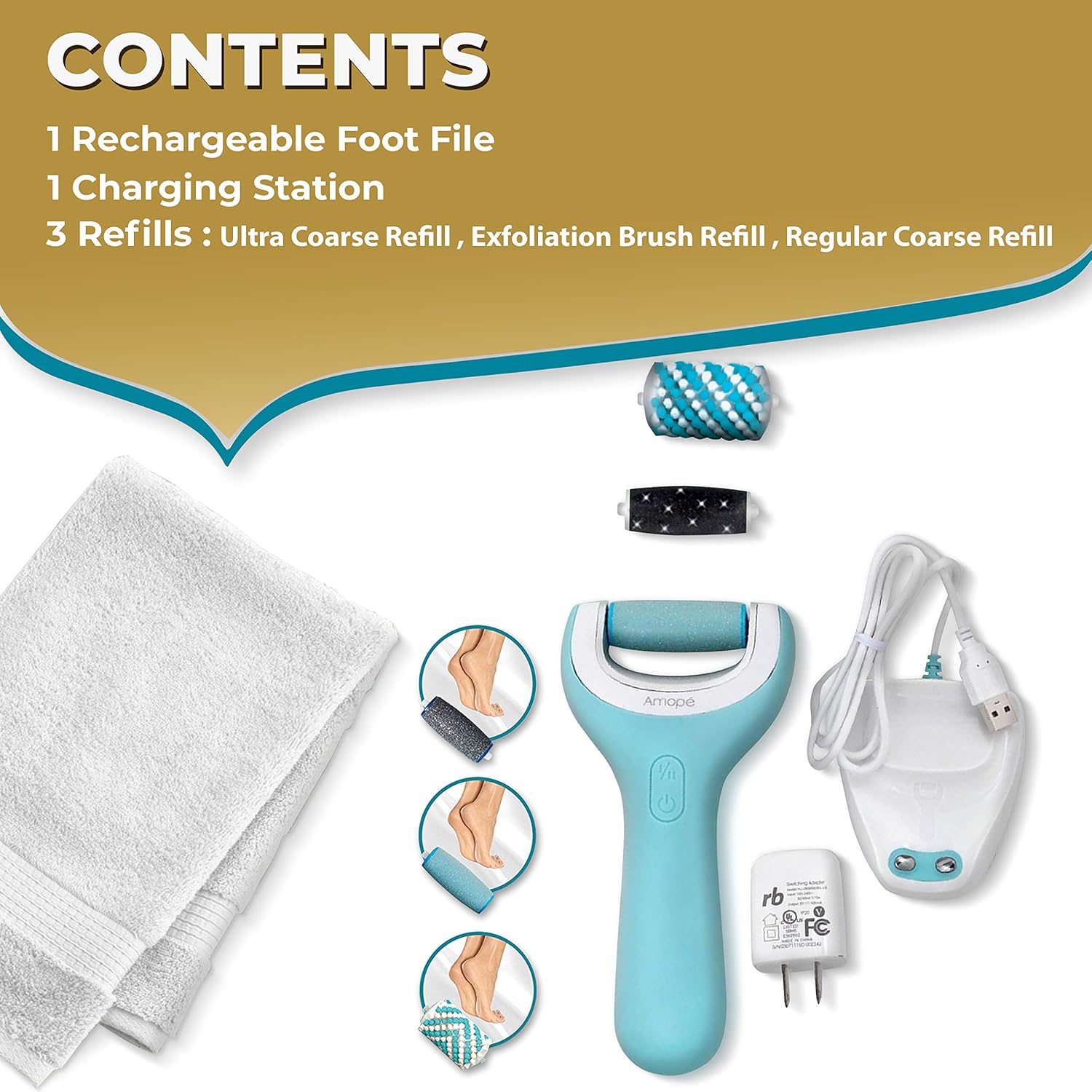 Amope Pedi Perfect Wet & Dry Foot File, Callous Remover for Feet, Hard and Dead Skin - Rechargeable & Waterproof (Packaging May Vary): Health & Personal Care