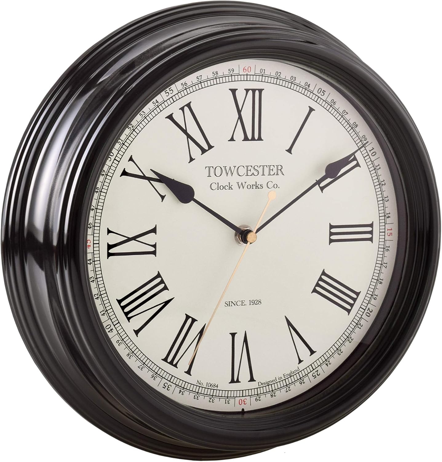 Acctim Redbourn Traditional Quartz Wall Clock. Large Roman Numerals a Metal Case and Spade Hands. Black 30cm Wall Clock - Image 3