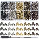 YORANYO 150 Sets 8MM Chicago Screws Leather Rivets for Fabric Chicago Binding Screws Buttons Metal Studs Rivets for Decorate and Repair Belts Bags Shoes Purse Dog Collar Leather Craft (Mixed Color)