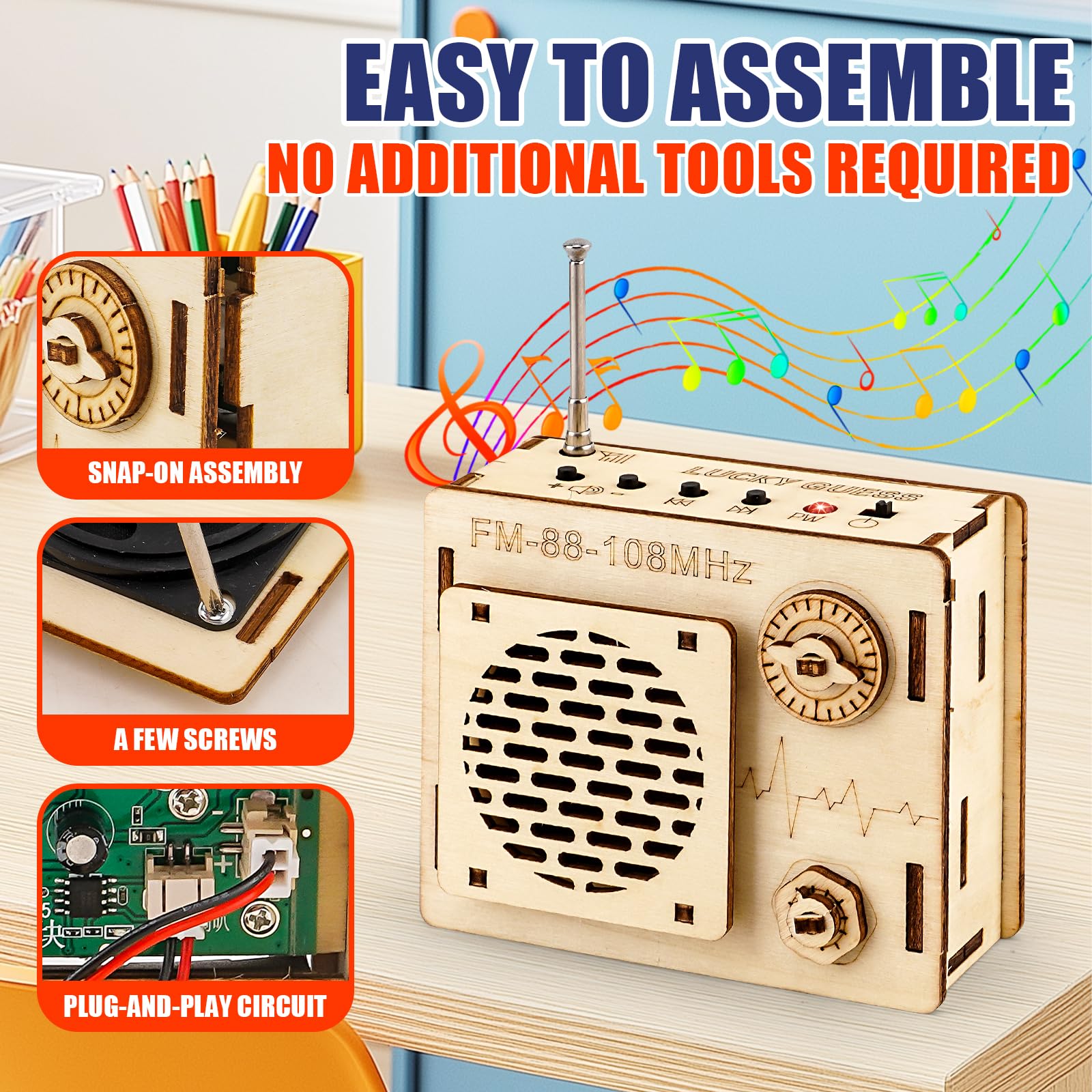 STEM Projects for Kids & Adults, FM 88-108 MHz Radio Toy Set, DIY Science Experiment Electronics Kit, Beginner's Starter Set, Idea Gifts for Teenage Boy Girl