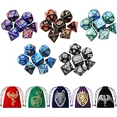 Grajar 35Pcs DND Dice Set with 5 Colorful Animal Patterned Dice Pouches, Polyhedral Dice Sets for Dungeons and Dragons D&amp;D TTRPG MTG Table Role Playing Games