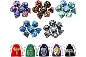 Grajar 35Pcs DND Dice Set with 5 Colorful Animal Patterned Dice Pouches, Polyhedral Dice Sets for Dungeons and Dragons D&D TTRPG MTG Table Role Playing Games