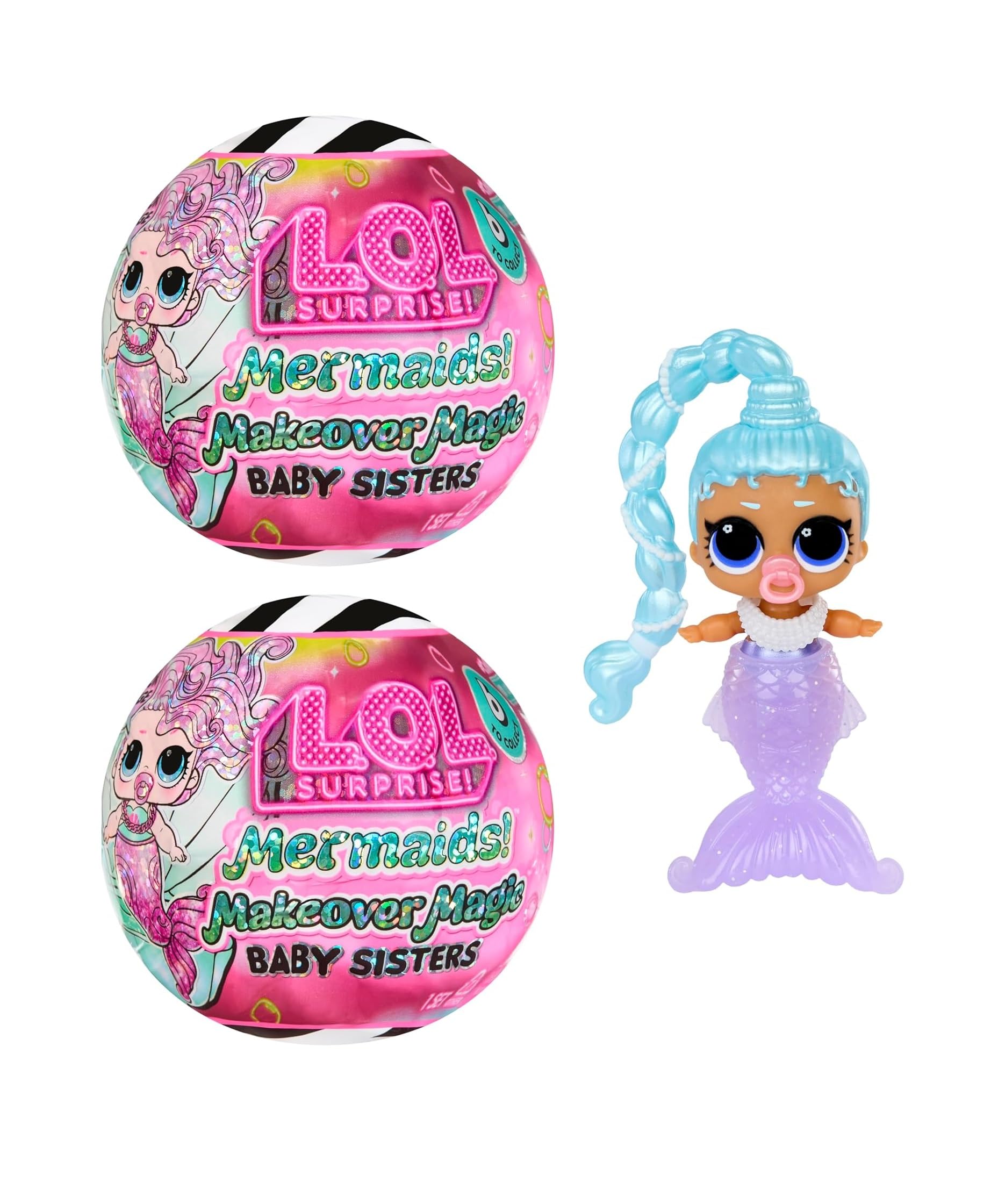 LOL Surprise Mermaids! Makeover Magic Baby Sisters 2 Pack with DIY Wearable Lip Gloss Makeup for You and Your Doll, Fun Water Play, Kids Gift Ages 4+