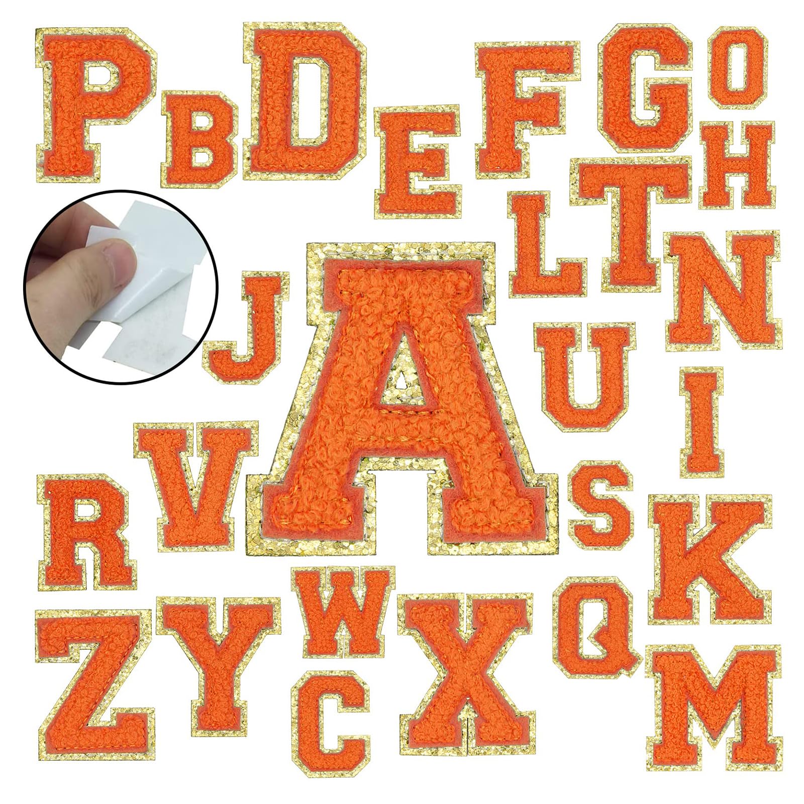 Photo 1 of EOGOW Orange Letters Patches, 26PCS Self Adhesive Chenille Letters for DIY Hat, Jackets, Clothing, and Backpacks