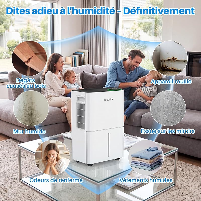 Deumidificatore, Deumidificatore Portatile, 15L/24H, Serbatoio 2L, Basso Rumore, Basso Consumo, Sbrinamento Automatico, Blocco Bambini, Design Anti-Goccia, R290, Sost. 1 anno, Gar. 10 anni