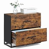 VASAGLE Lateral File Cabinet, Home Office Printer Stand, 2-Drawer Filing Cabinet, with Anti-tip Interlocking Mechanism, for A4, Letter-Size, Legal-Size Hanging Files, Rustic Brown and Ink Black