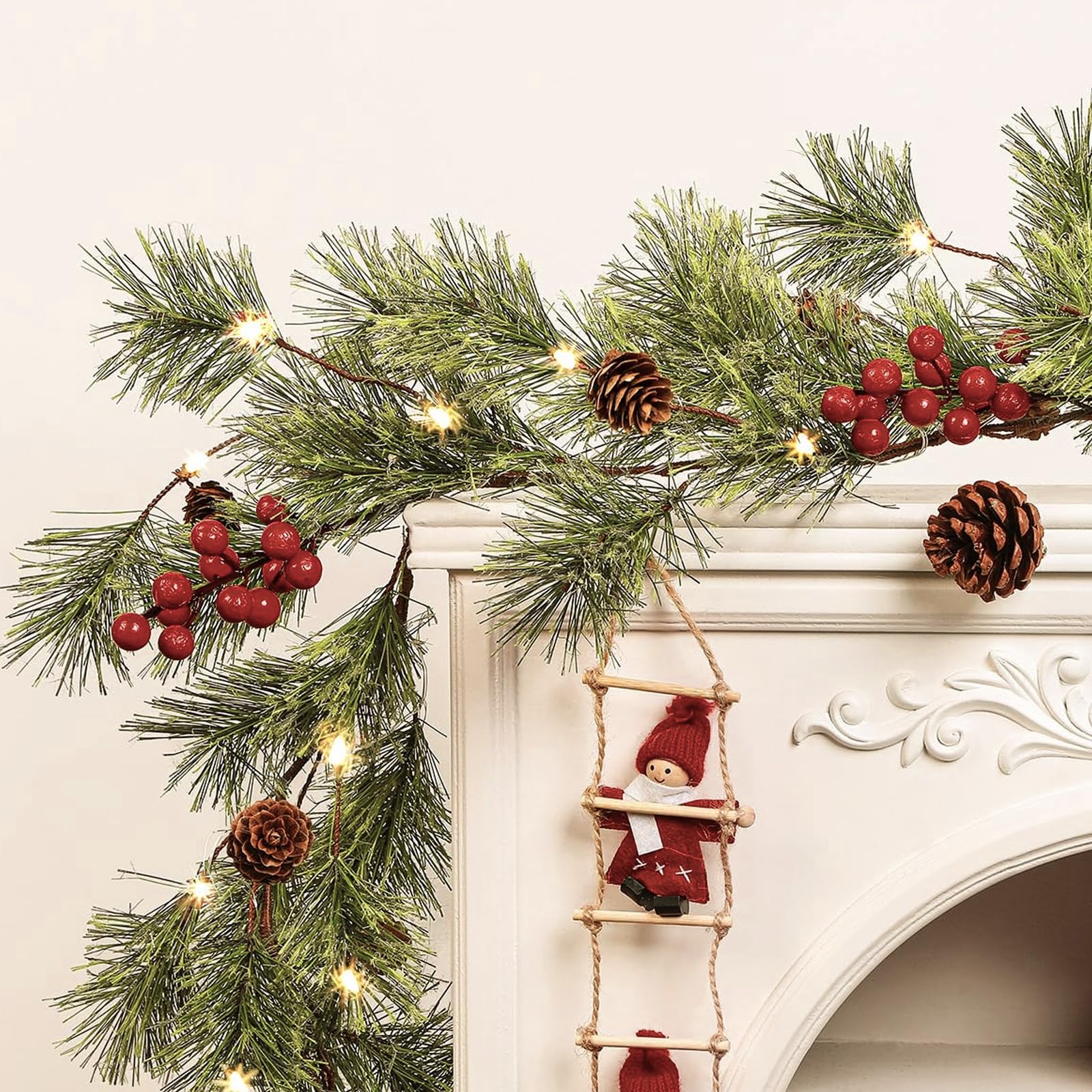 Photo 1 of *MINOR DAMAGE - USED*
SHareconn 2 Pcs 9FT Prelit Smokey Christmas Garland with Battery Operated Timer, Multi-Color Lights, Lighted Cedar Pine Garland with Cones for Mantle Stairs Fireplace Indoor Outdoor Decoration, 9 FT