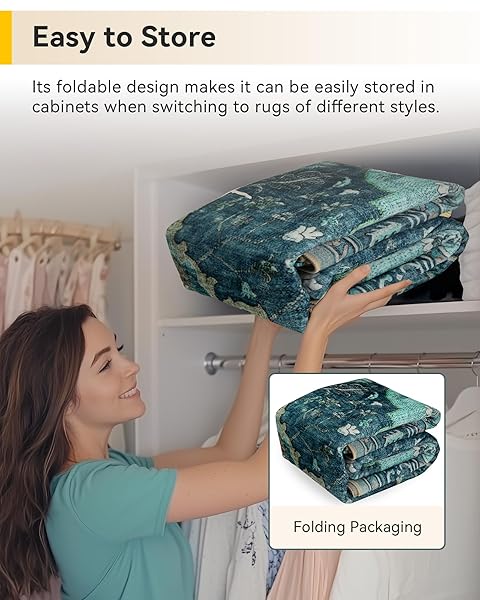 RELEANY AREA RUGS 5’X7′ WASHABLE NON-SLIP, FLORAL VINTAGE DISTRESS PRINT PATTERN MEDALLION CARPET FOR LIVING ROOM BEDROOM DINING ROOM, TEAL GREEN LAKE BLUE TURQUOISE