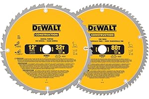 DEWALT 12-Inch Miter Saw Blade, Crosscutting, Tungsten Carbide, 80-Tooth, 2-Pack (DW3128P5)