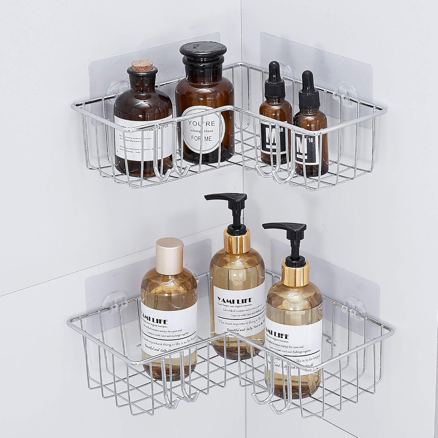 TRUSTLIFE Bathroom Corner Shelf Shower Caddy Basket Organizer Rack No Drilling Wall Mounted Adhesive for Kitchen Toilet Stainless Steel Silver: Kitchen & Dining