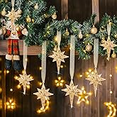 Soulchen 8 Pcs Christmas Bethlehem Star Ornament 3.15 x 1.97 Inch Metal Glitter Star of Bethlehem Ornaments with Glitter Christmas Tree Topper Nativity Hanging Decor for Xmas Tree Party Decor(Gold)