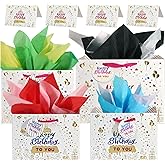 suosicn Birthday Gift Bag with Handle and Tissue Paper, Birthday Gift Bags Assorted Sizes 2 Small 8.3" 1 Medium 10.3" 1 Large 12.8" (4 Golden Birthday Cake Gift Bag)