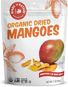 Made in Nature Organic Dried Mangoes, Non-GMO, Gluten Free, Unsulfured, Vegan Snack, 3oz (Pack of 1), Packaging May Vary