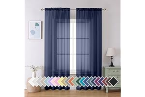 Aiyufeng Sheer Navy Blue Curtains 84 inch Length 2 Panels Set, Airy Soft-Touching Rod Pocket Voile Drapes for Living Room/Bedroom, Each 40W x 84L