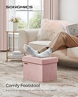 SONGMICS Storage Ottoman Foldable Foot Rest 31x41 cm Velvet Pink LSF200R51 view 3