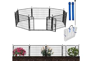 ADAVIN Garden Fencing 24 Inch High, Low Threshold Gate, 8 Panels Total 19.7 Ft(L), Temporary Fences for Dogs Outdoor, Fencing for Garden Beds, Black Metal Decorative Flowers Fence, Rabbit Fence