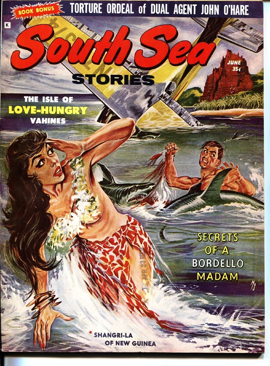 South Sea Stories 6/1961-Bloody shark attack Hawaiian girl cover-Cheesecake