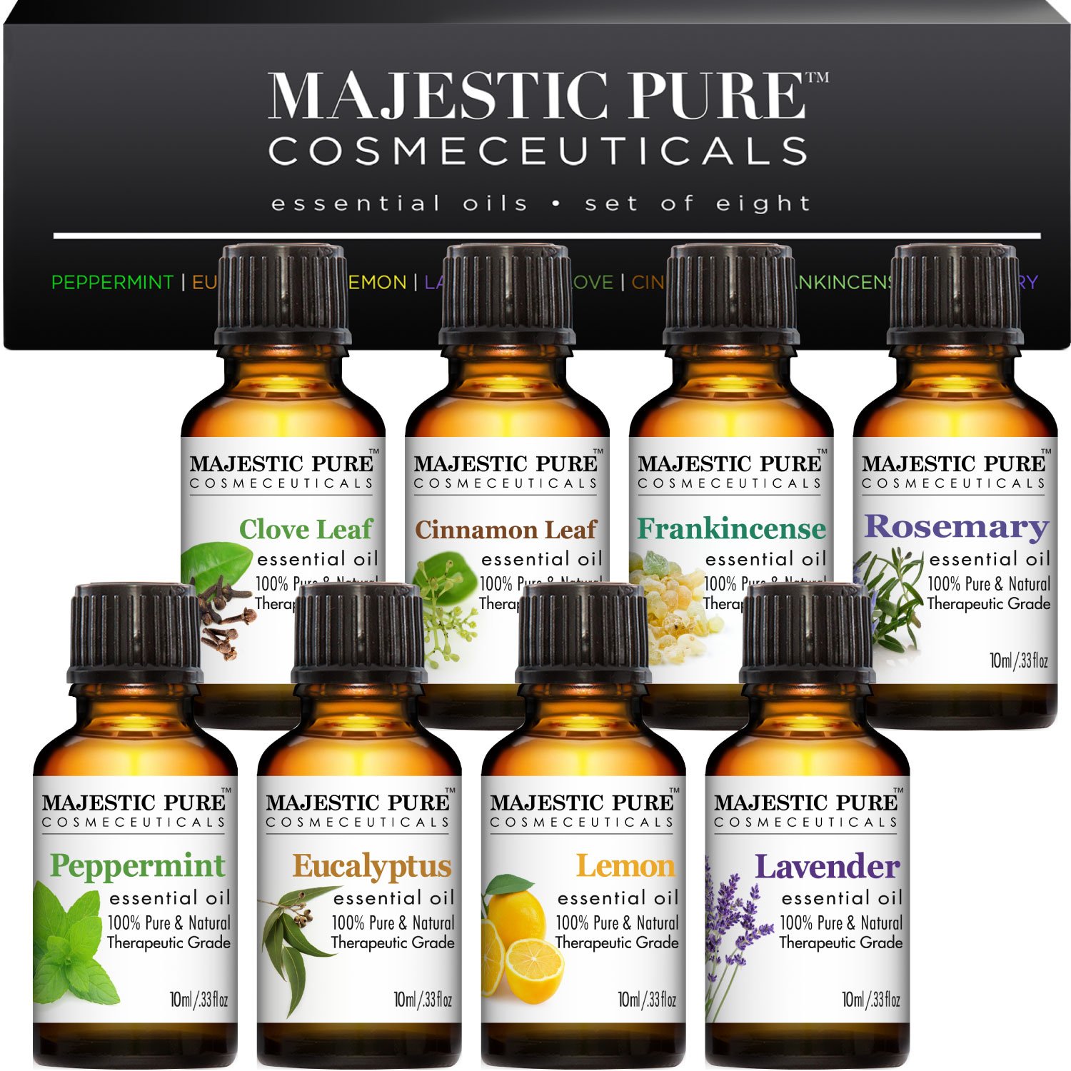 Majestic Pure Aromatherapy Essential Oils Set of Top 8, 10 ml 13.95 at