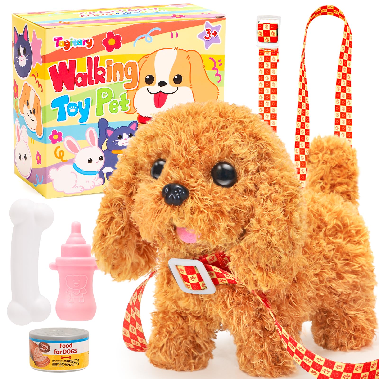 Tagitary Plush Toys Puppy Electronic Toy Dogs That Walk and Bark,Tail Wagging Fake Dog Interactive Dog Toy for Kids with Leash,Easter Christmas Birthday Gift for Toddlers Kids