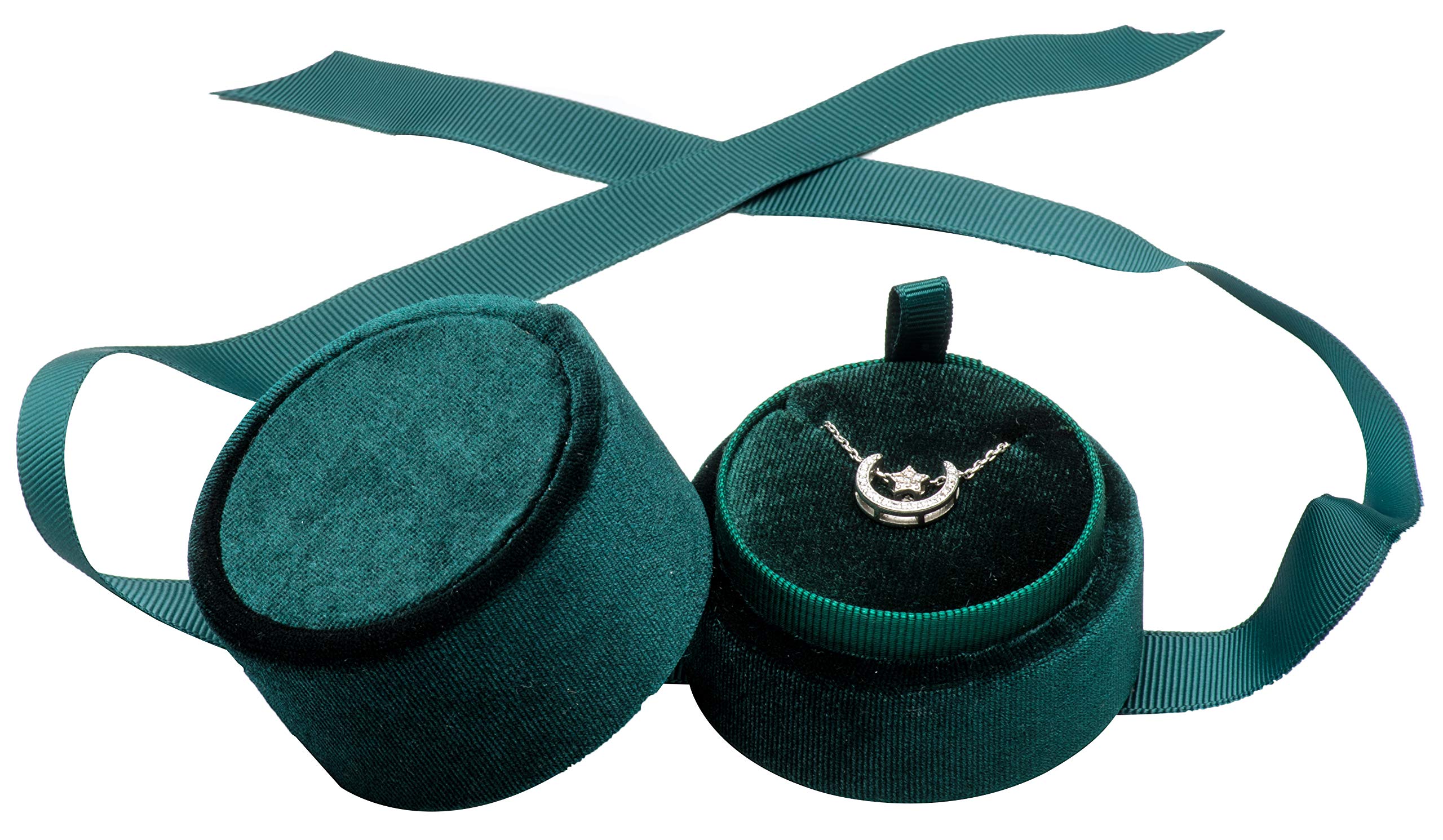POKOFO Small Elegant Silk Knot Round Jewelry Box Velvet Pendant Necklace Gift Box Storage Case (Green)