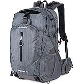 FENGDONG 40L Waterproof Lightweight Hiking,Camping,Travel Backpack for Men Women Gray