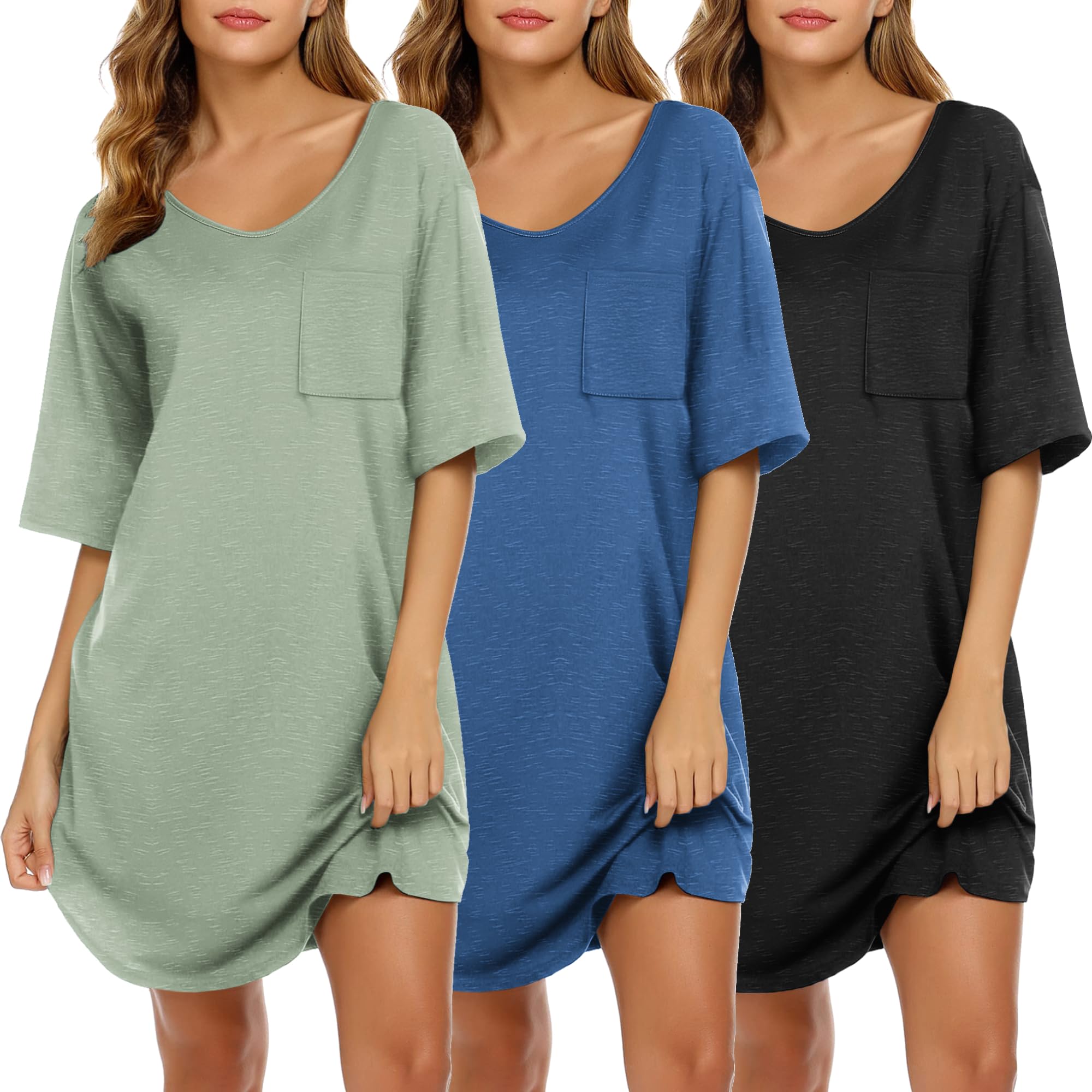 NACHILA Women's Nightgown - Viscose Bamboo Sleep Dress, Short Sleeve V-Neck, Sizes S-4XL - View #10