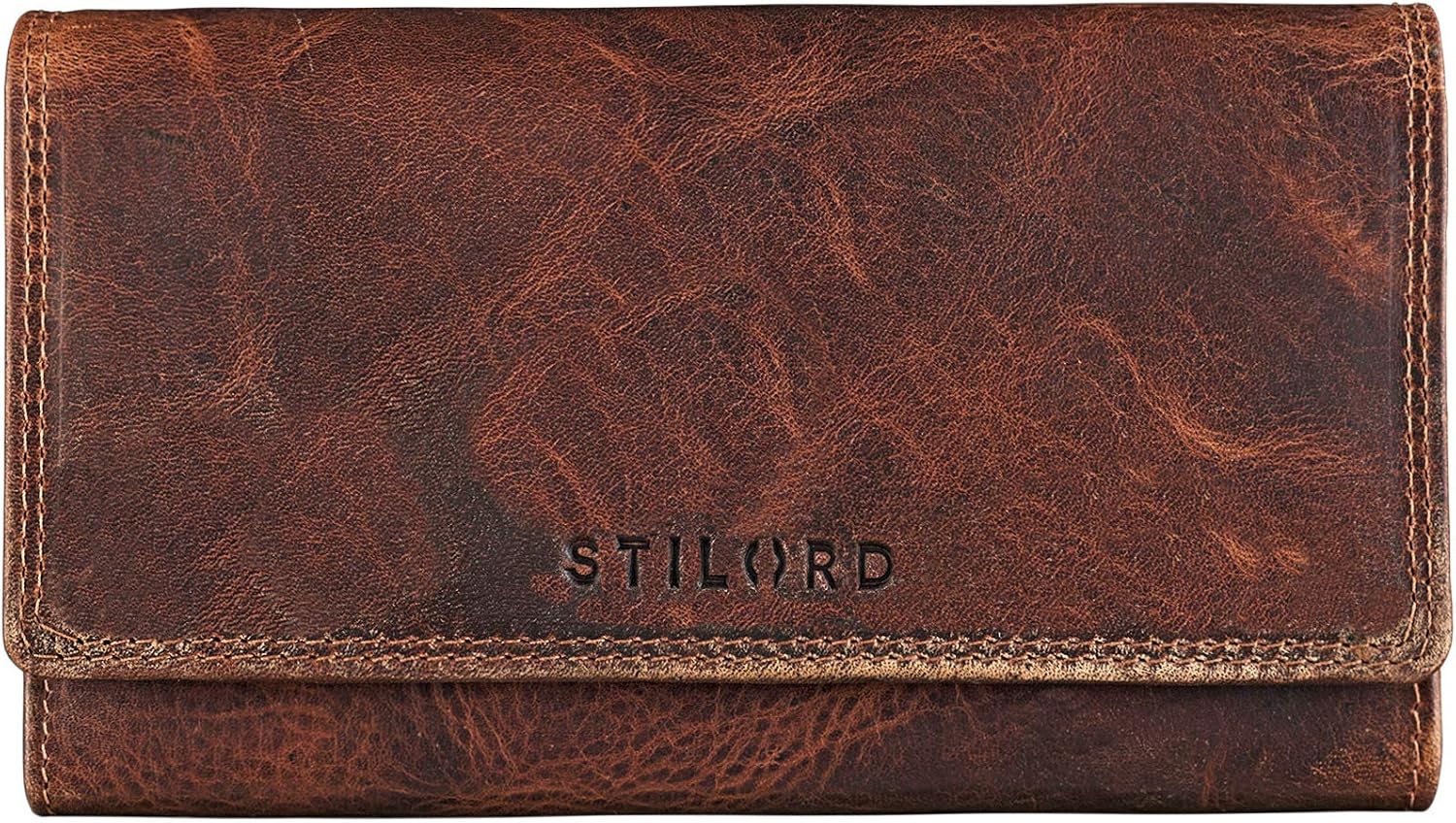 STILORD 'Hannah' Vintage Leather Wallet for Women with RFID Blocker Purse with Zipper Horizontal Large 5 x Card Holder Genuine Cow Hide Antique Leather